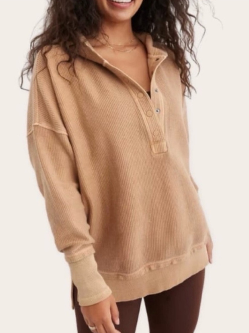 AERIE - Aerie Textured Henley Hoodie Sz M (oversized)